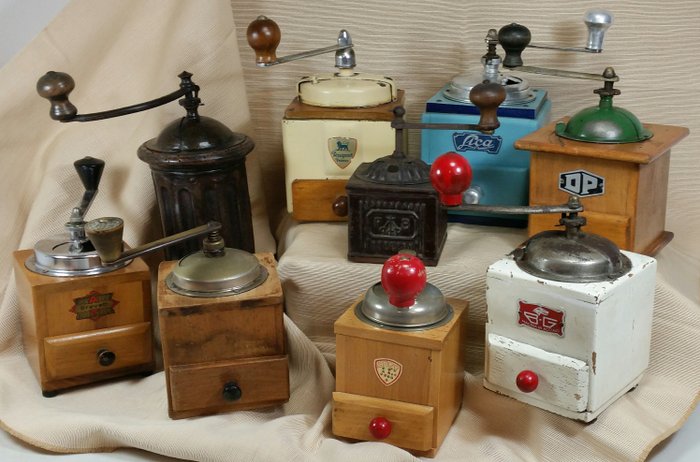 Great collection of antique coffee mills-some of them are uncommon--From 1900 to 1960-