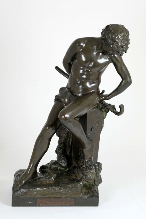 Félix Maurice Charpentier (1858-1924) -  Bronzen sculptuur getiteld 'Faune au Lézard' - Frankrijk - eind 19e eeuw