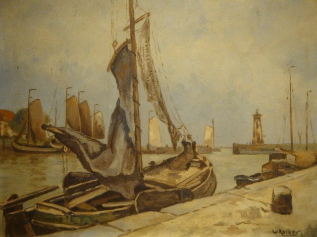 Wouter Keizer (1881 - 1978) - Zuiderzee haven Enkhuizen met botter