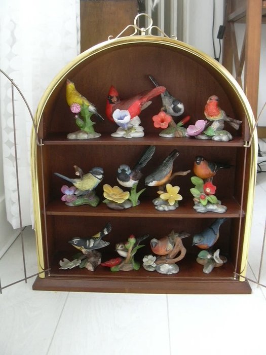 Franklin Mint 1986 Birds and Blossoms of the World Collection of Porcelain Birds with Display Bird Cage