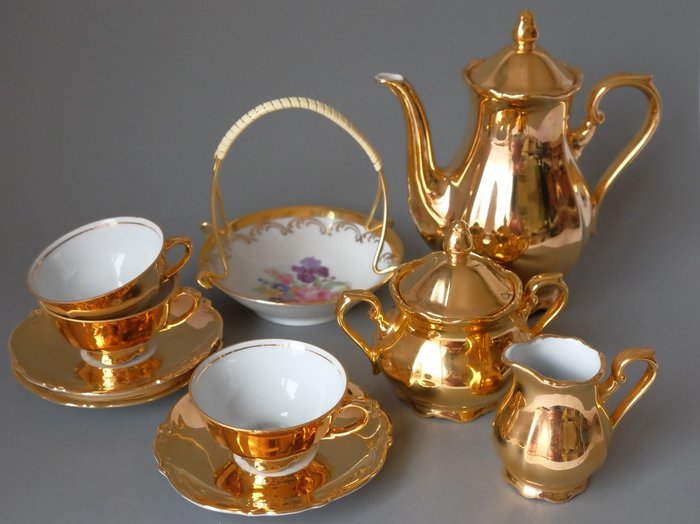 RW Rudolph Wachter - porcelain gold overlay Tea Set Bavaria