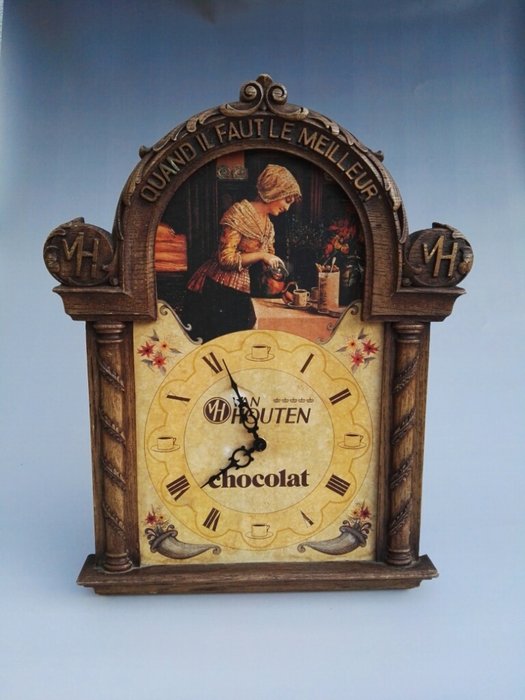 Van Houten Chocolat Werbeuhr - advertising clock - reclame klok - Horloge publicitaire