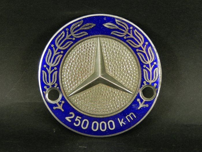 Original Vintage Mercedes Benz High Mileage Long Distance 250,000 km Enamel and Metal Car Auto Badge