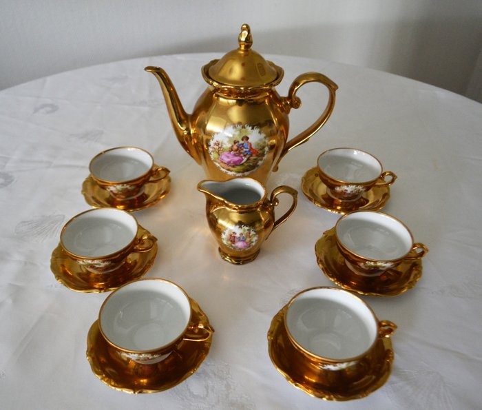 WINTERLING Bavaria, - coffee set of 14 gilded pieces with 22kt fine - decorated with a Fragonard couple