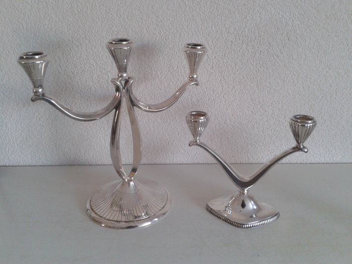 Two silver plated candle stands, Lutz & Weiss Pforzheim, Germany