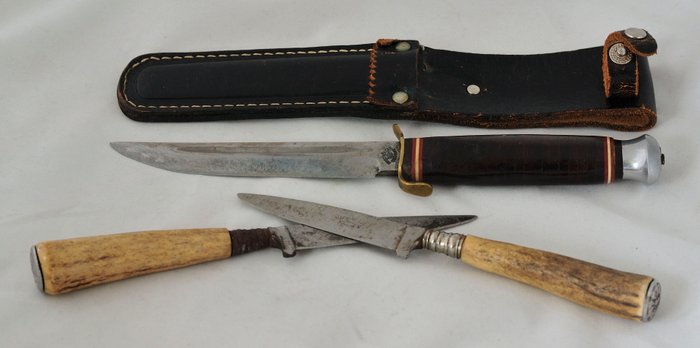 Hugo Köller, Solingen and Hack Werke Steyr, 3 steel hunting knives (1960)