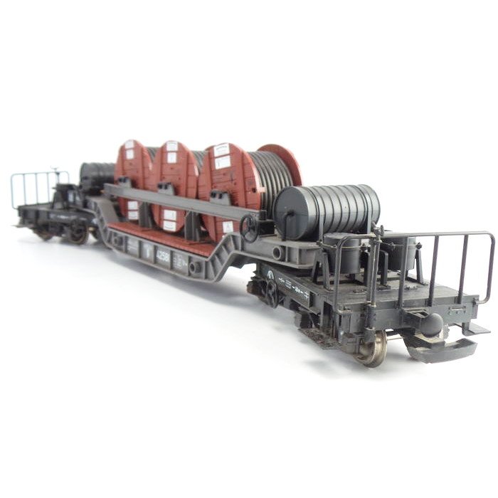 Track G - LGB - 42580 - Low loader carriage loaded with 3 detachable cable coils in 8-axle heavy version