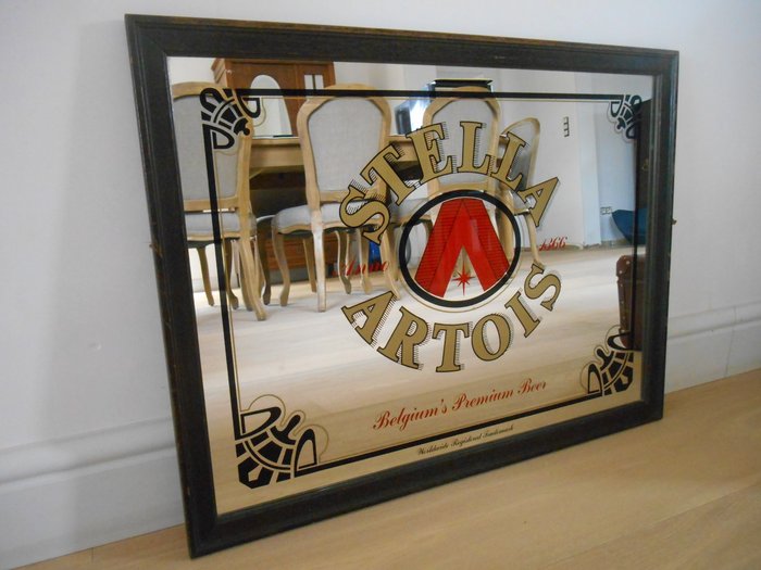 Large and rare advertising mirror for Stella Artois from 1980