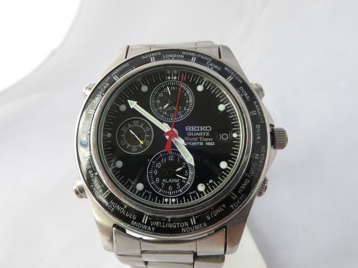 Seiko World Timer Sports 150 ( ref: 5T52- 6A40 ) – Men's watch 1990