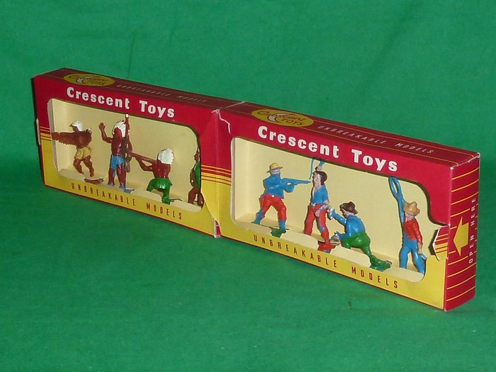 Crescent Toy, England - Scale 1/32 - Plastic soldier "Cowboy & Indian Set No.584", 1950s/60s