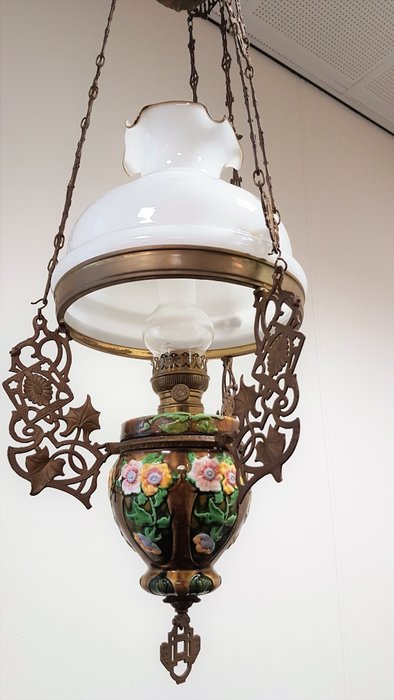 Copper hanging oil lamp ‘Bernard L’Empereur’ - Belgium - ca. 1900