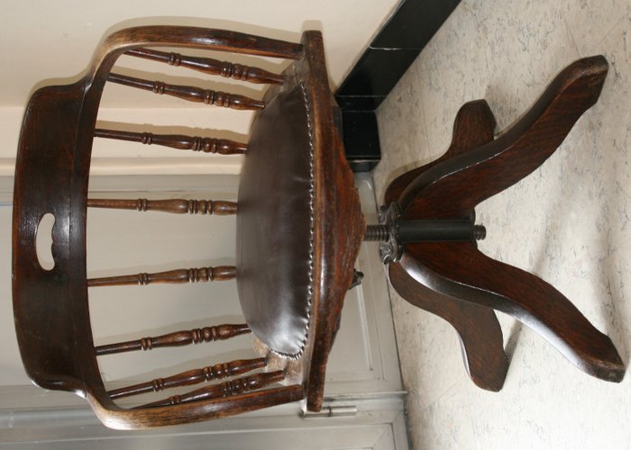 Antique Oak Swivel Desk Chair Signed, Antique Swivel Office Chair