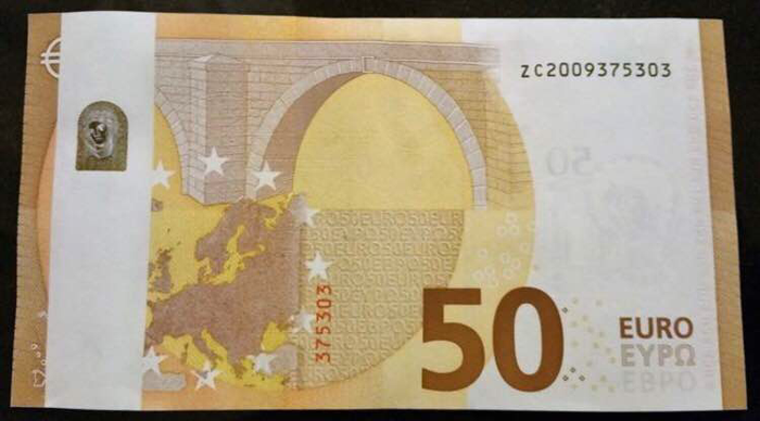 European Union - Netherlands - New Edition - 50 euros 2017 Draghi - white stripe on the back - misprint