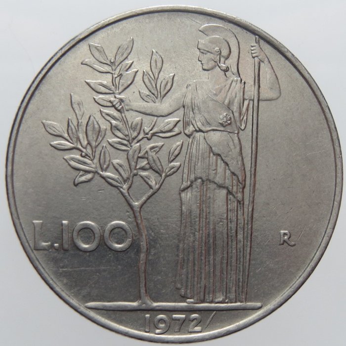Italia, Repubblica - 100 Lire 1972 "Minerva" variante con barretta dopo la data 1972/