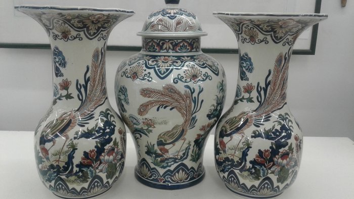 Vieux Rhodes Boch Hand worked ginger jar and 2 vases