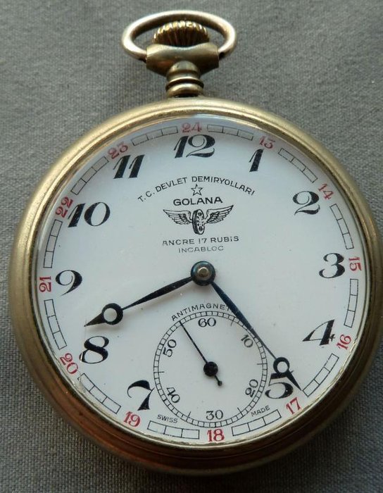 Steam Train Golana art deco antique pocket watch