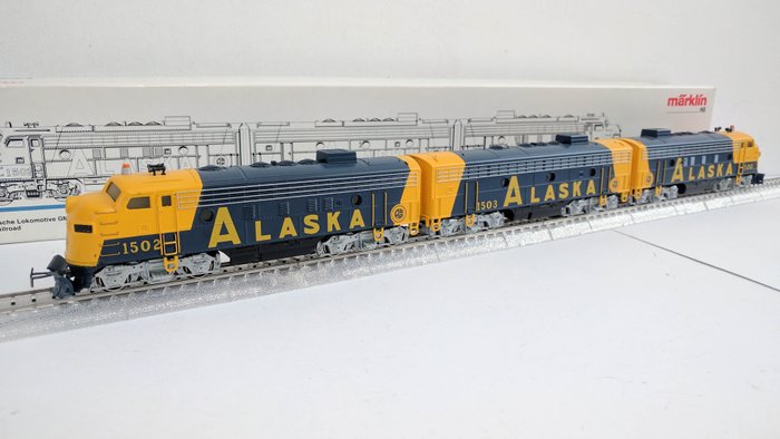 Märklin H0 - 3462 - Dreiteilige US-Diesellokomotive Serie EMD F7 der Alaska Railroad

