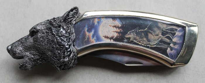 Franklin Mint - Collector’s pocket knife - Wolf’s head “Howling wolf”