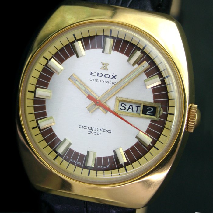 Edox Acapulco 202 Automatic Day Date Roll Gold Steel Mens Watch