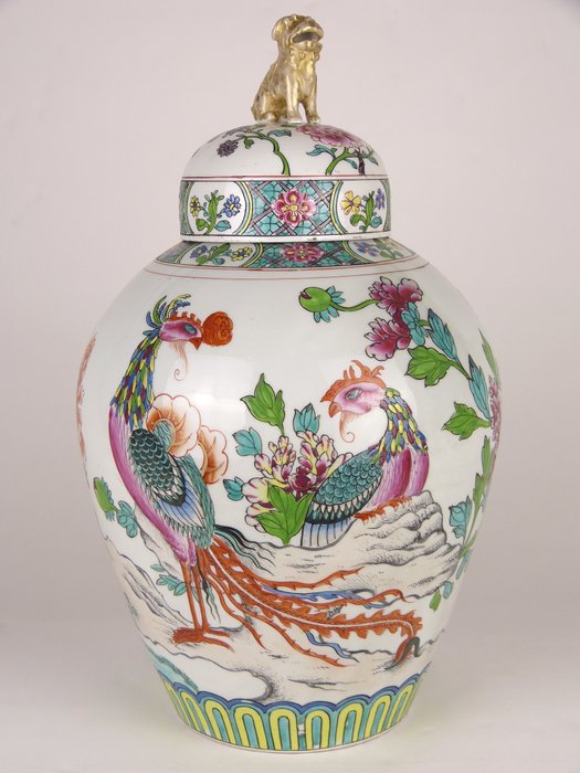 Edmé Samson Paris - large porcelain Famille Rose lidded ginger jar