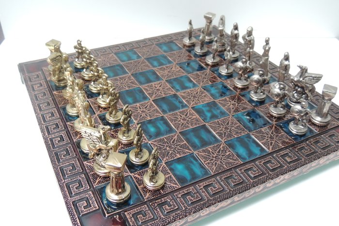 Greek chess set - cast metal chess pieces - handmade