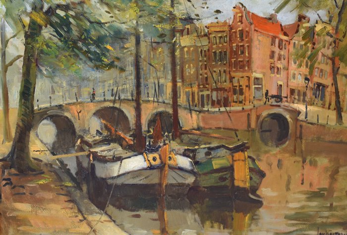 Jan Korthals (1916-1972) - Stadsgezicht Amsterdam