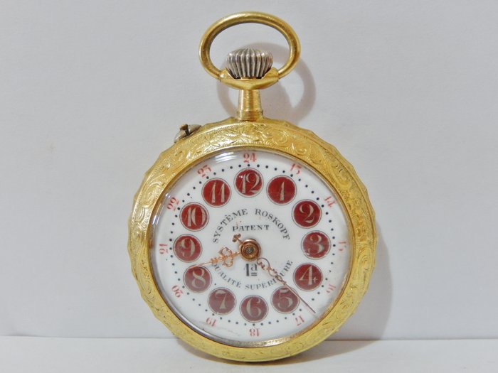 Antique ROSKOPF pocket watch from the early 1900s – CARTOUCHE dial with ENGRAVED CASING.