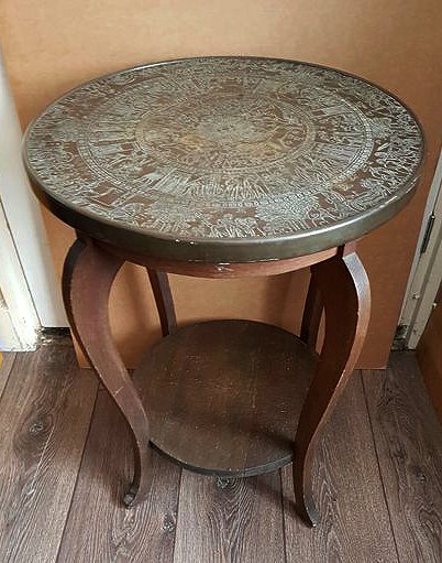 Antique smoking/side table with copper table top, early 20th century