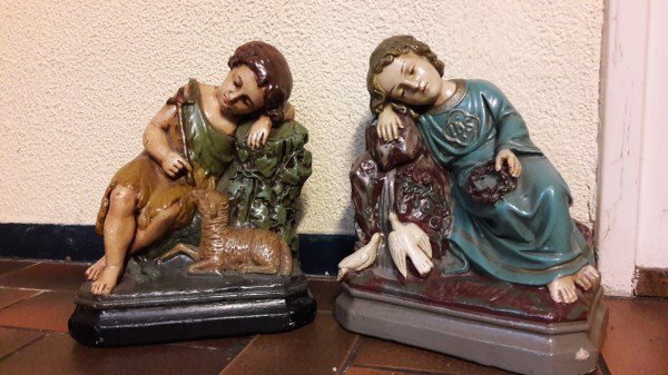 Jesus and St. Elizabeth - set of old plaster statues - 1st half 20th century