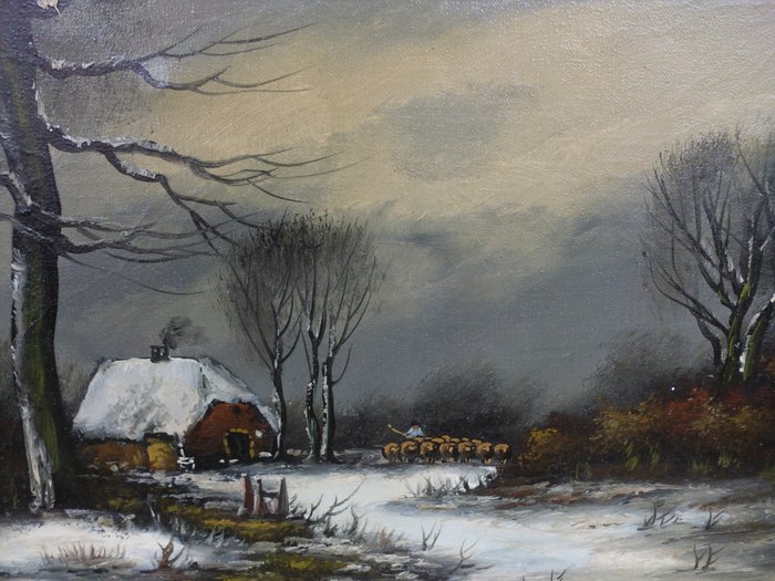 J v d Burg (20th century) Winter Landscape