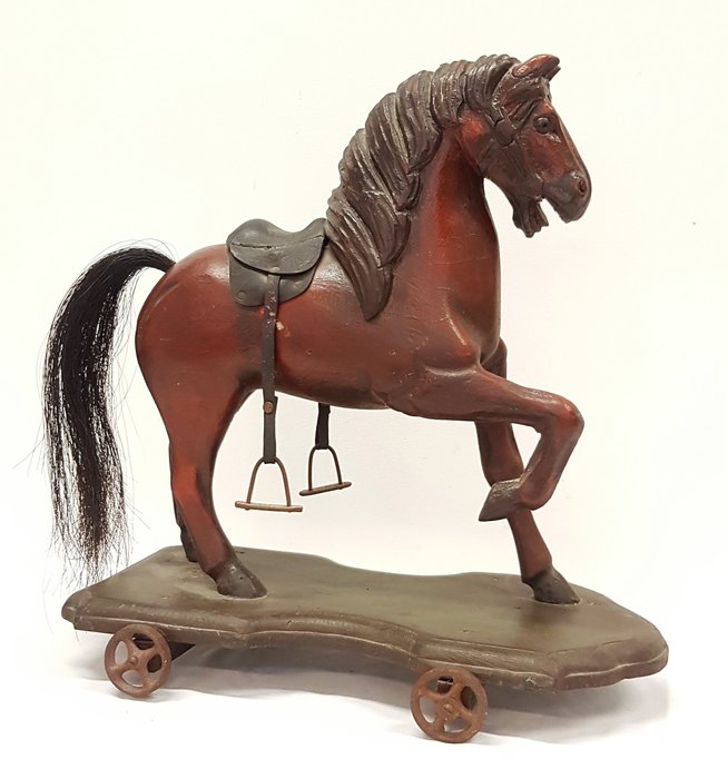 Spiksplinternieuw Antiek houten decoratie paard op wieltjes - Frankrijk, ca. - Catawiki OR-86