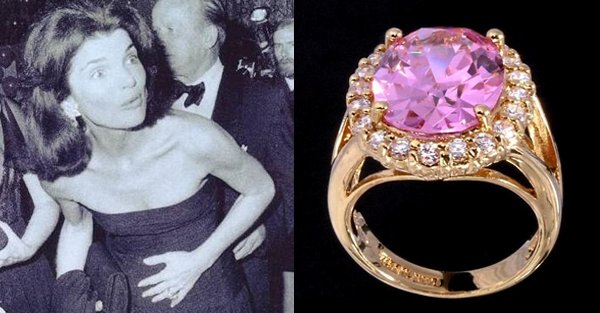 Jacky Kennedy Onassis, kopi av ringen JFK gir til Jacky store simulerte rosa kunzite - Ring