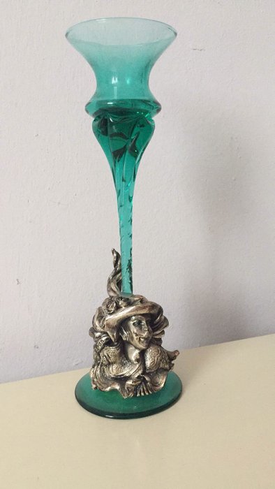 Designer R. Robean Creazioni artistic candle holder, 925 silver, woman’s head