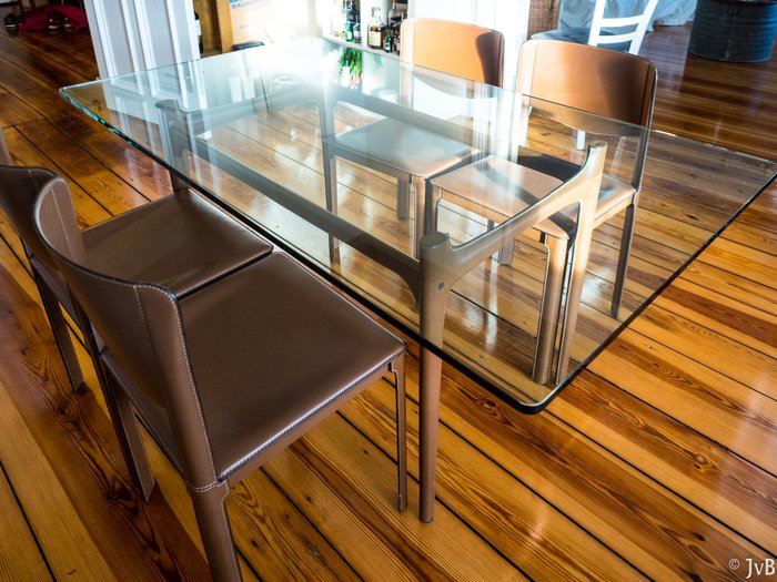 Matteo Grassi Leather Glass Table, Glass Dining Table With Brown Leather Chairs