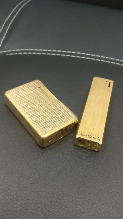 N° 2 lighters, S.T. Dupont 20 micron gold-plated + Pierre Cardin lighter (rare) “WITHOUT A RESERVE PRICE”