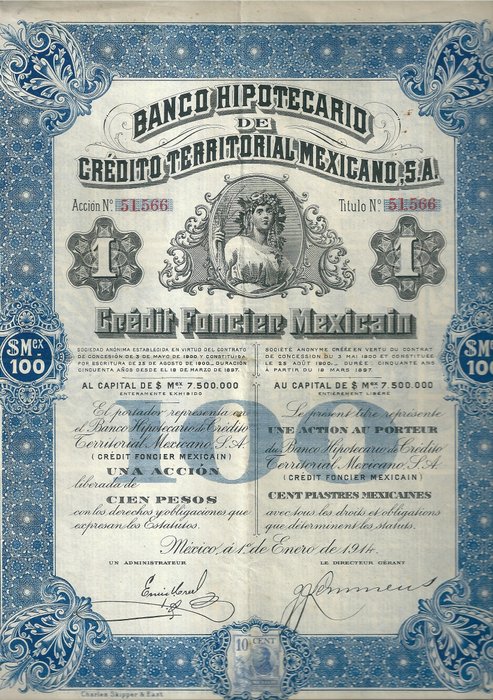 10 x BANCO HIPOTECARIO DE CREDITO TERRITORAIL MEXICANO 1908 for 1€? 