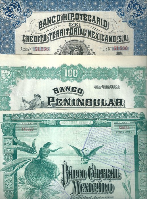 10 x BANCO HIPOTECARIO DE CREDITO TERRITORAIL MEXICANO 1908 for 1€? 
