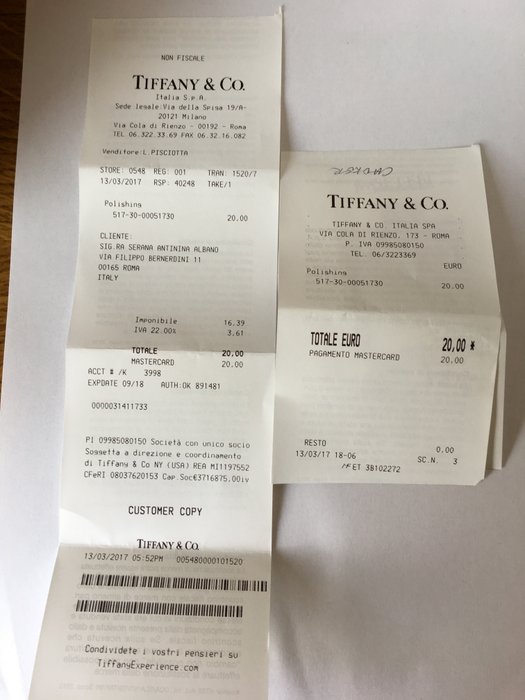 tiffany and co receipt