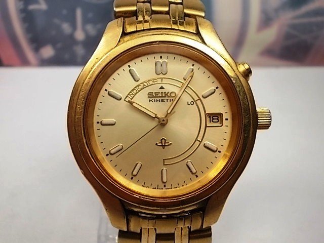 SEIKO KINETIC model 5M42-0A19 Gents Gold Plated Wrist Watch - c.1990s'