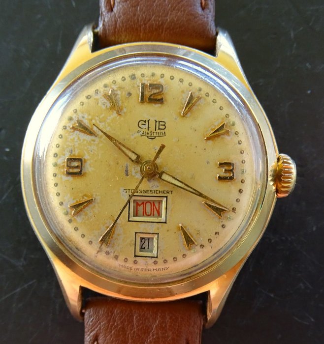 Glashütte GUB day & date vintage men's wristwatch 1960