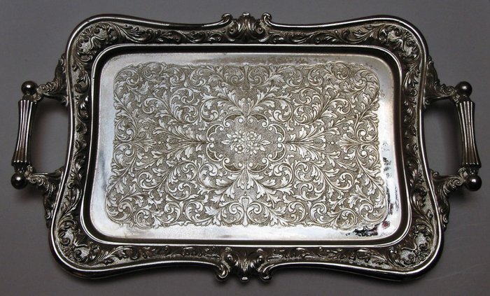 Antique Brevettato silver plated serving tray made in Italy