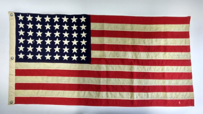 Very rare American Navy Flag "U.S. No 11 MI 44" 48 stars in stamped white paint