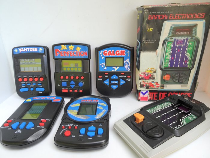 Bandai Electronics-Champion Racer LED game from 1980 + 5 Hasbro MB LCD games from the '90