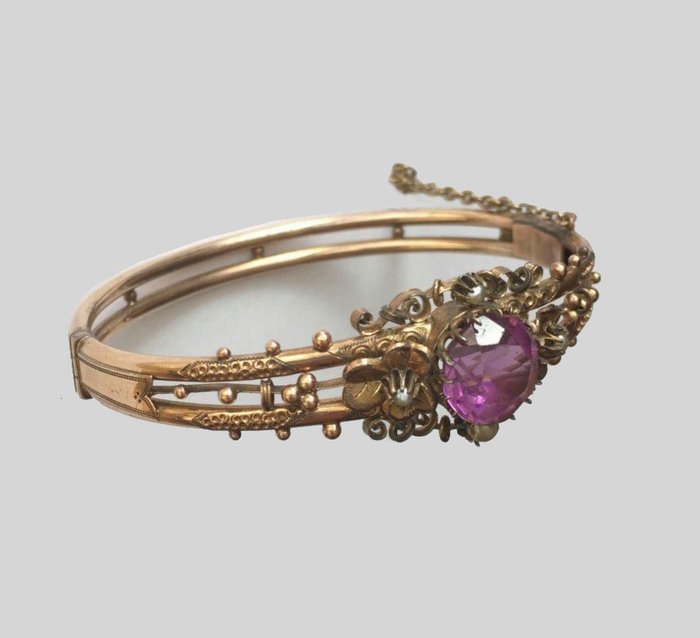 Biedermeier bracelet with amethyst and pearls, gold-plated, from around 1890