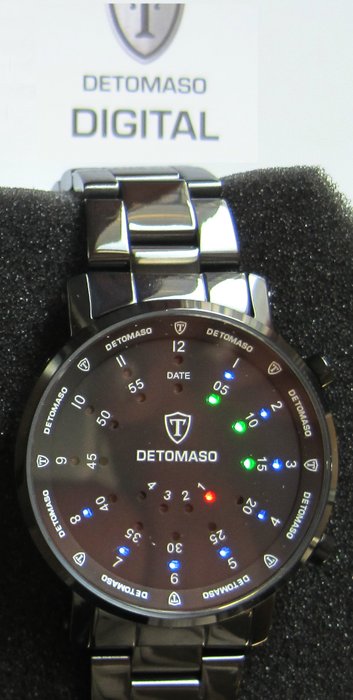 Detomaso - Spacy Timeline - G-30730-B-Mens Watch- Binaer LED Stainless Steel- Black--New