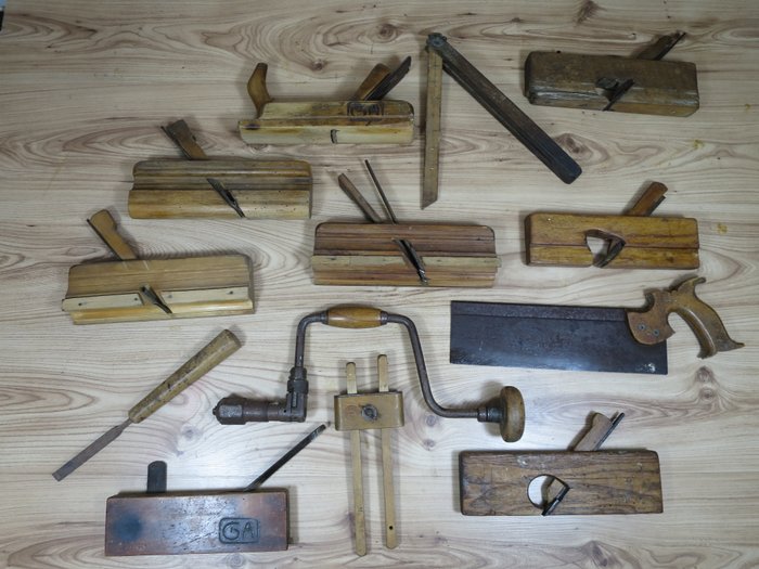 Collection Of Antique Carpentry Or Cabinet Maker Paraphernalia