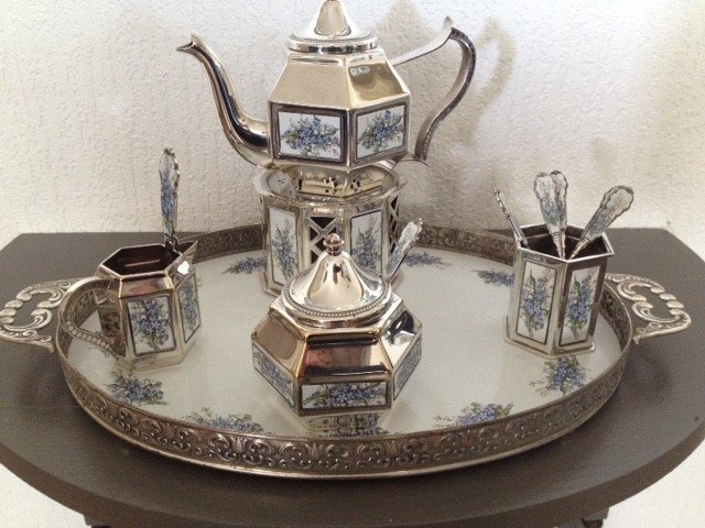 Silver plated tea set with enamel by Pako Rhenen 2nd half 20th century