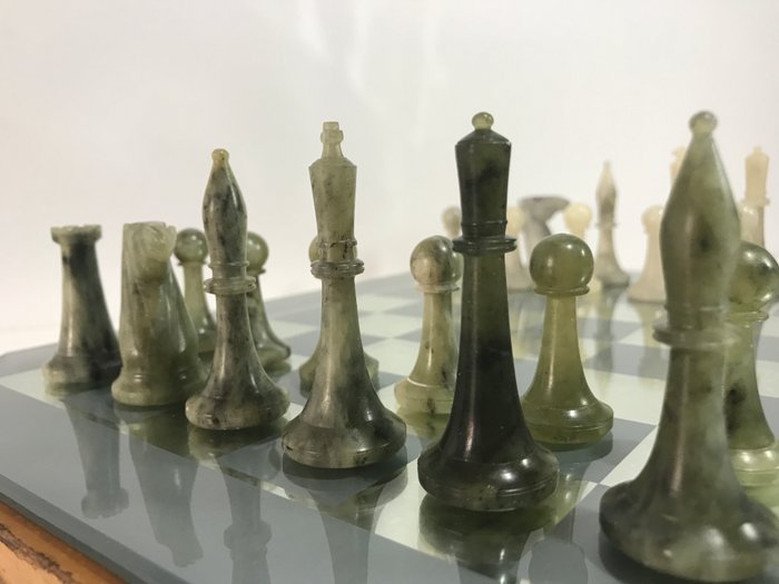 Antique jade chess set