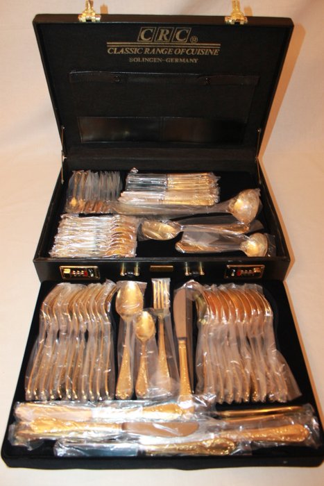 Gold 23/24 kt Plated Cutlery - CRC SOLINGEN GERMANY - 12 people - 75 pieces - second half of the 20th century