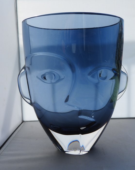 Rytkönen for Orrefors - "Ramses", crystal glass face sculpture/vase, signed (28 m, approx. 6 kg)